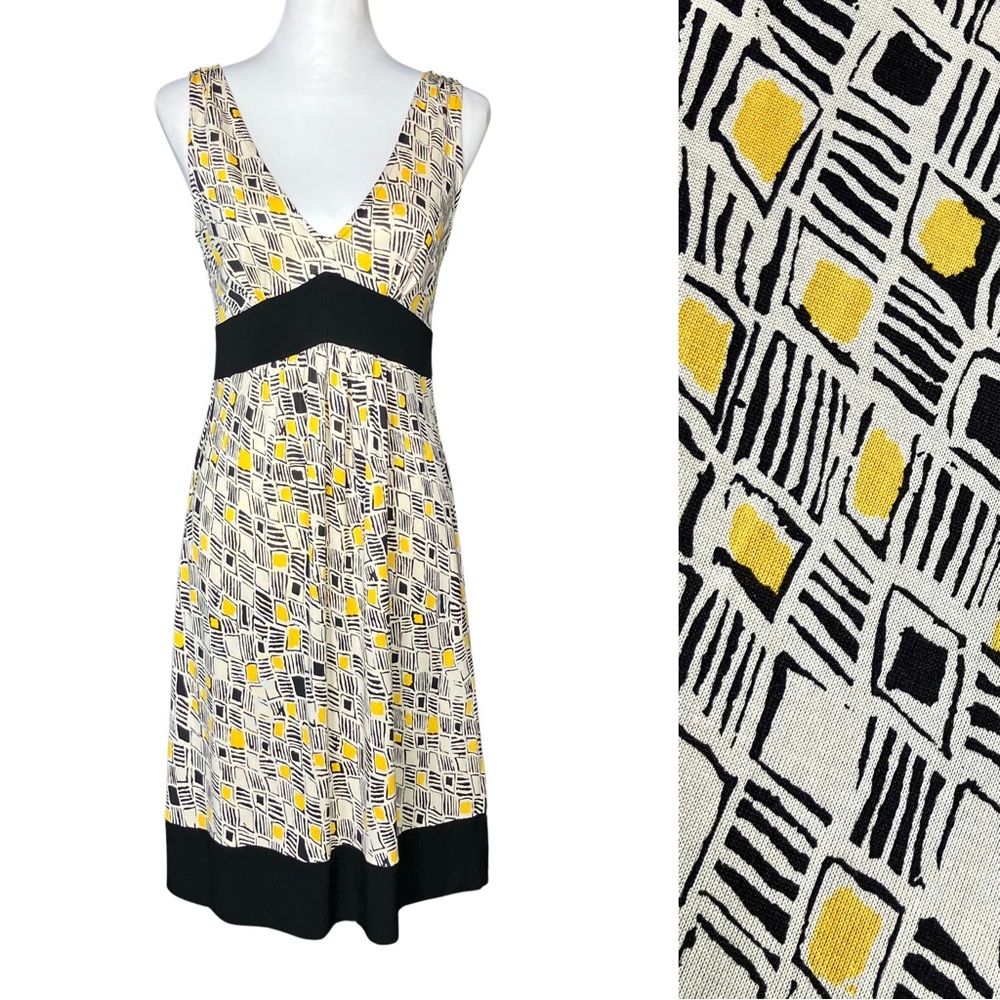 Diane Von Furstenberg 100% Silk Yellow Deep V Neck Geometric Ophelia Dress Sz 6